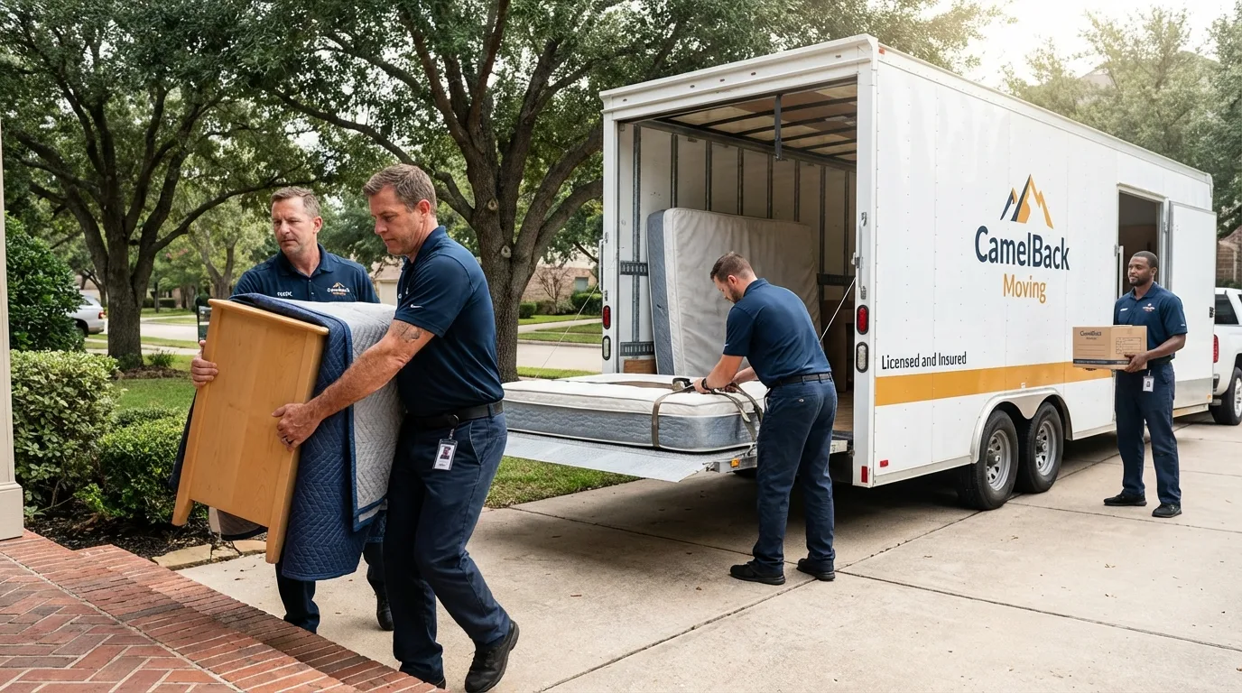Crew loading residential truck for cross-state move from Mason, TN