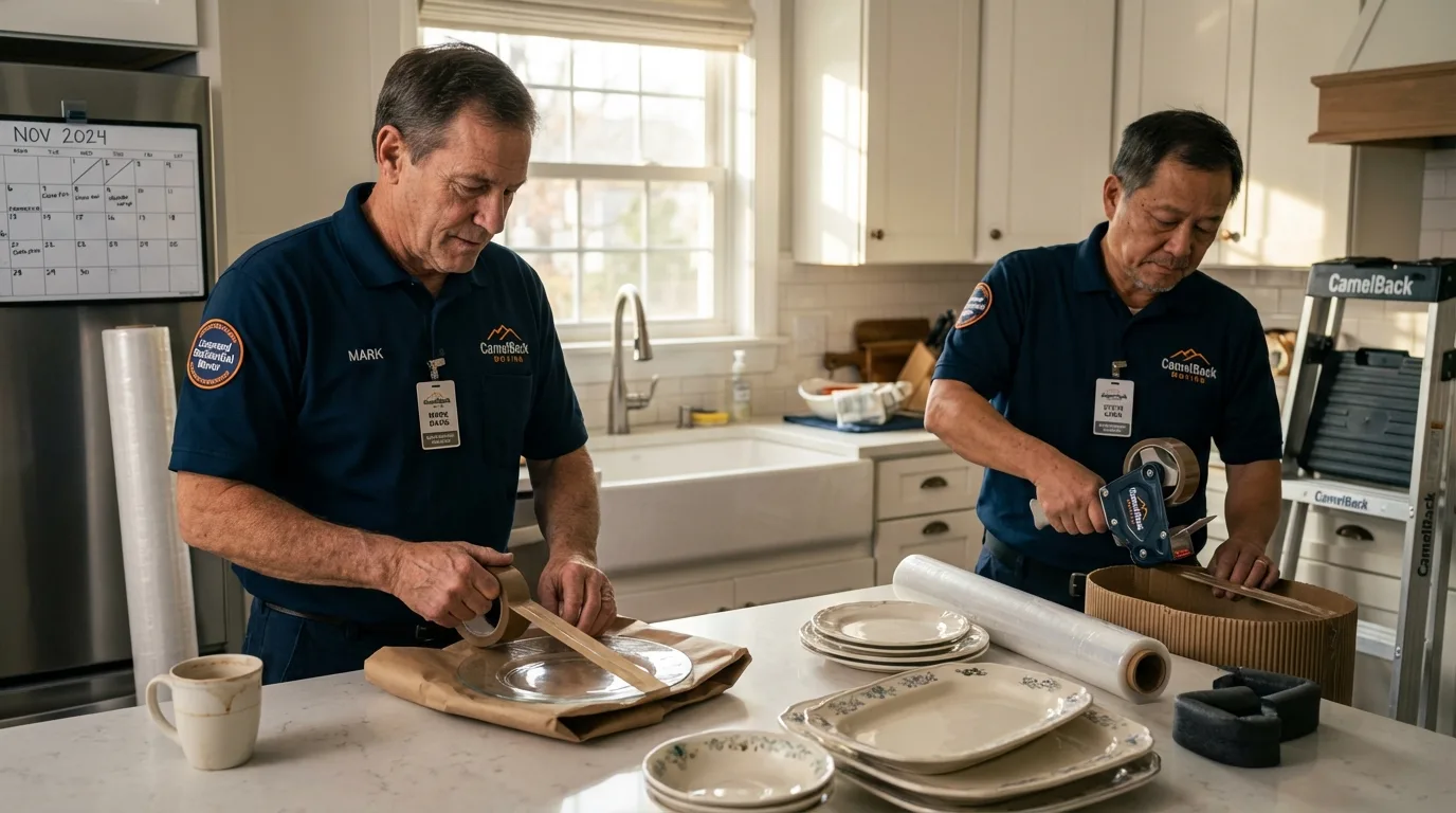 Professional crew packing kitchen dishware in Mason, TN